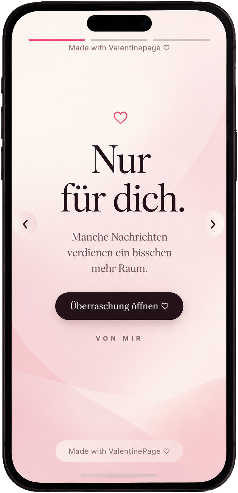 Basic ValentinePage: elegante Begrüssung auf einem Smartphone