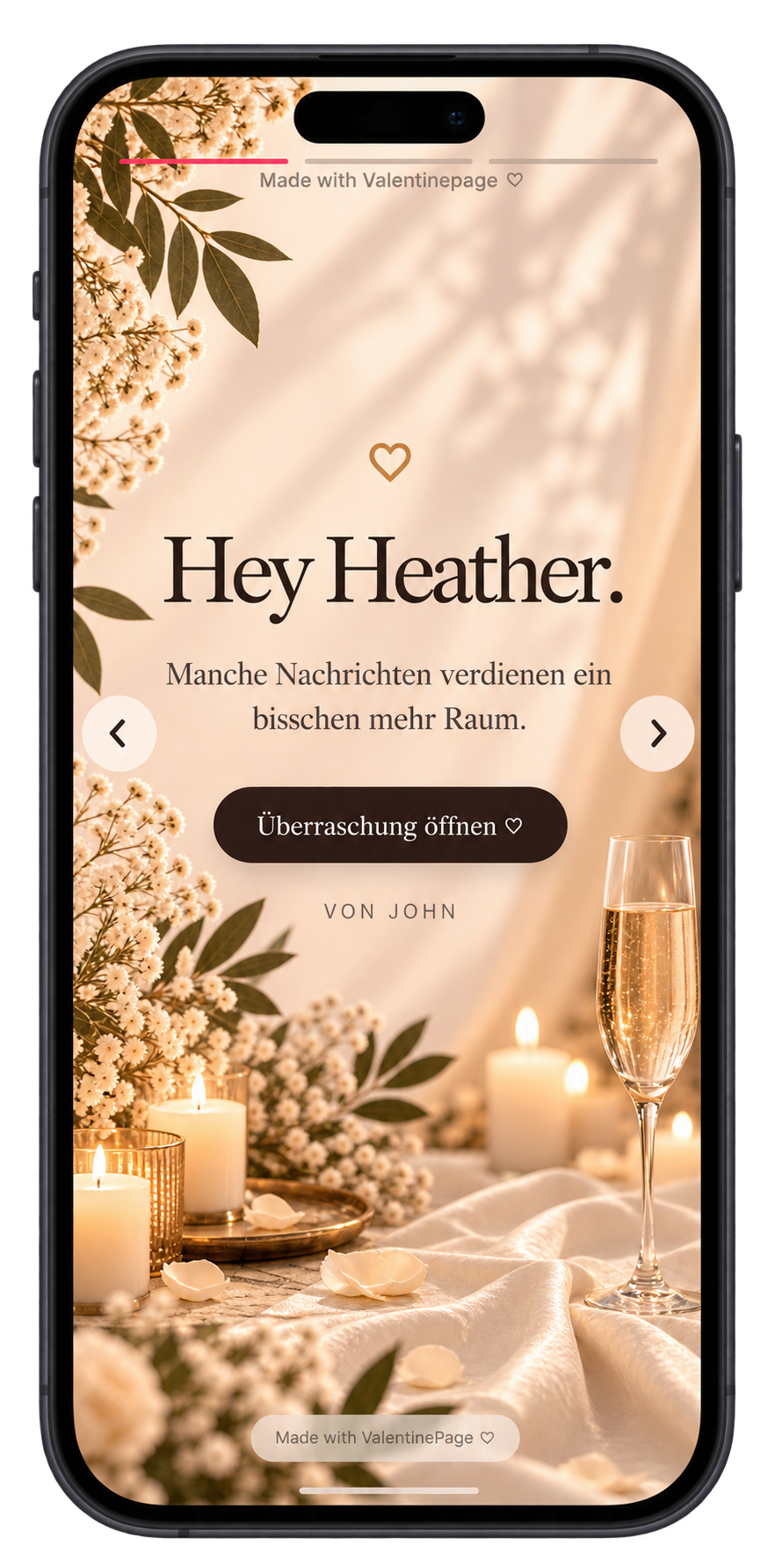 Plus ValentinePage: persönliche Begrüssung